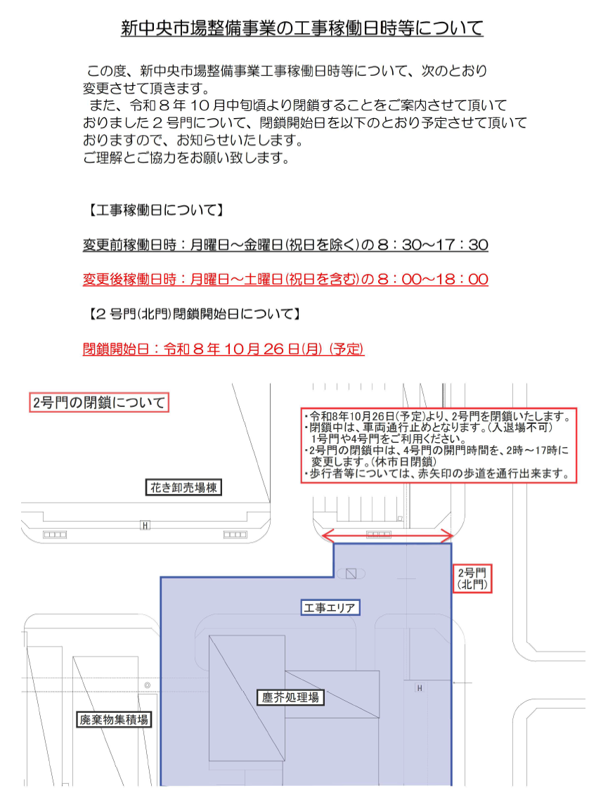 【変更】中央卸売市場2号門 通行制限についてお知らせ